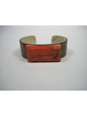 Vada Jane Wood Red Rectangular Cuff Bracelet 6 inch